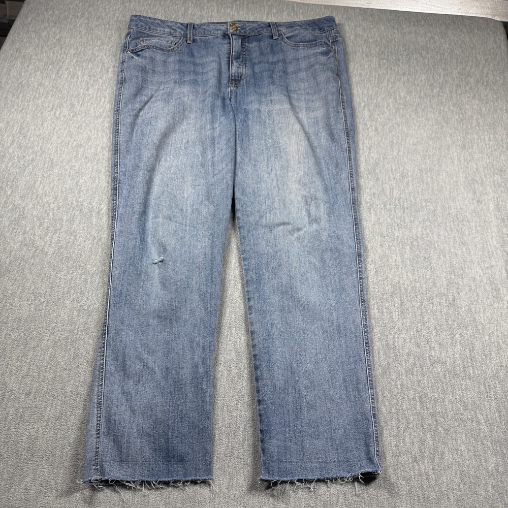 Seven7 Jeans Womens 16 Blue Straight Leg Stretch Denim Pants Raw Hem Casual Work